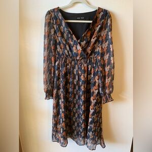 SHEIN Long Sleeve Leaf Print Dress - Blue and Orange